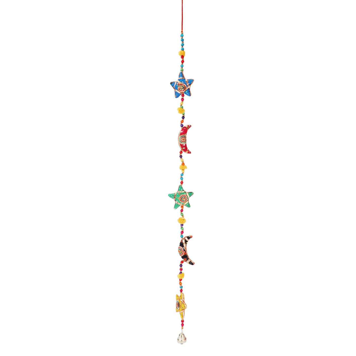 Craftsofindia®Handmade Moon and Stars Garland - 85 cm Beaded Wall Hanging with Bells, Celestial Home Decor for Kids Room, Bedroom, Diwali Party