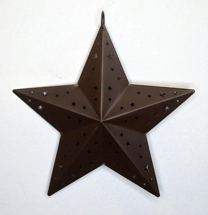 HAPPY DEALS ~ Rustic Metal Star Wall Decor Set of 2 with Punched Star Cutouts, 8 Inches, Brown