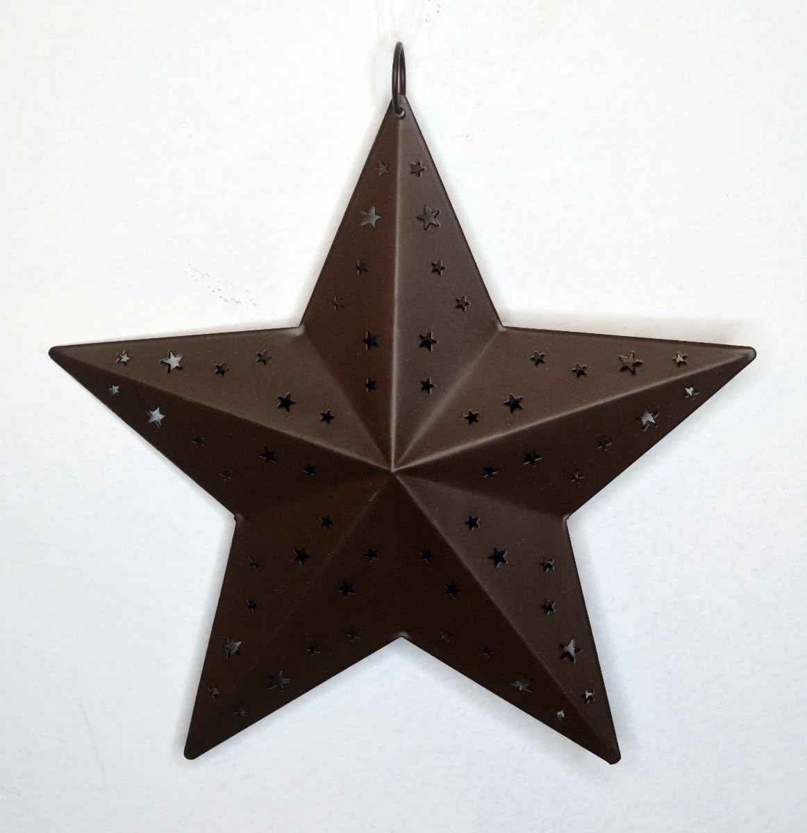HAPPY DEALS ~ Rustic Metal Star Wall Decor Set of 2 with Punched Star Cutouts, 8 Inches, Brown