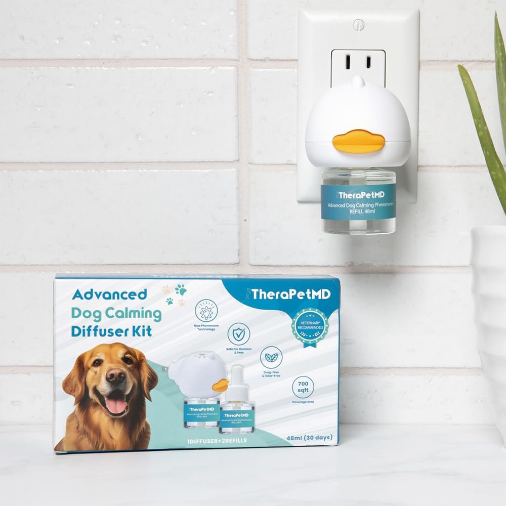 TheraPet MD Dog Calming Diffuser - Pheromone Diffuser for Dogs Indoor Behavior Support, Anxiety Aid, 60 Day Long Lasting Refill Kit, Natural Formula