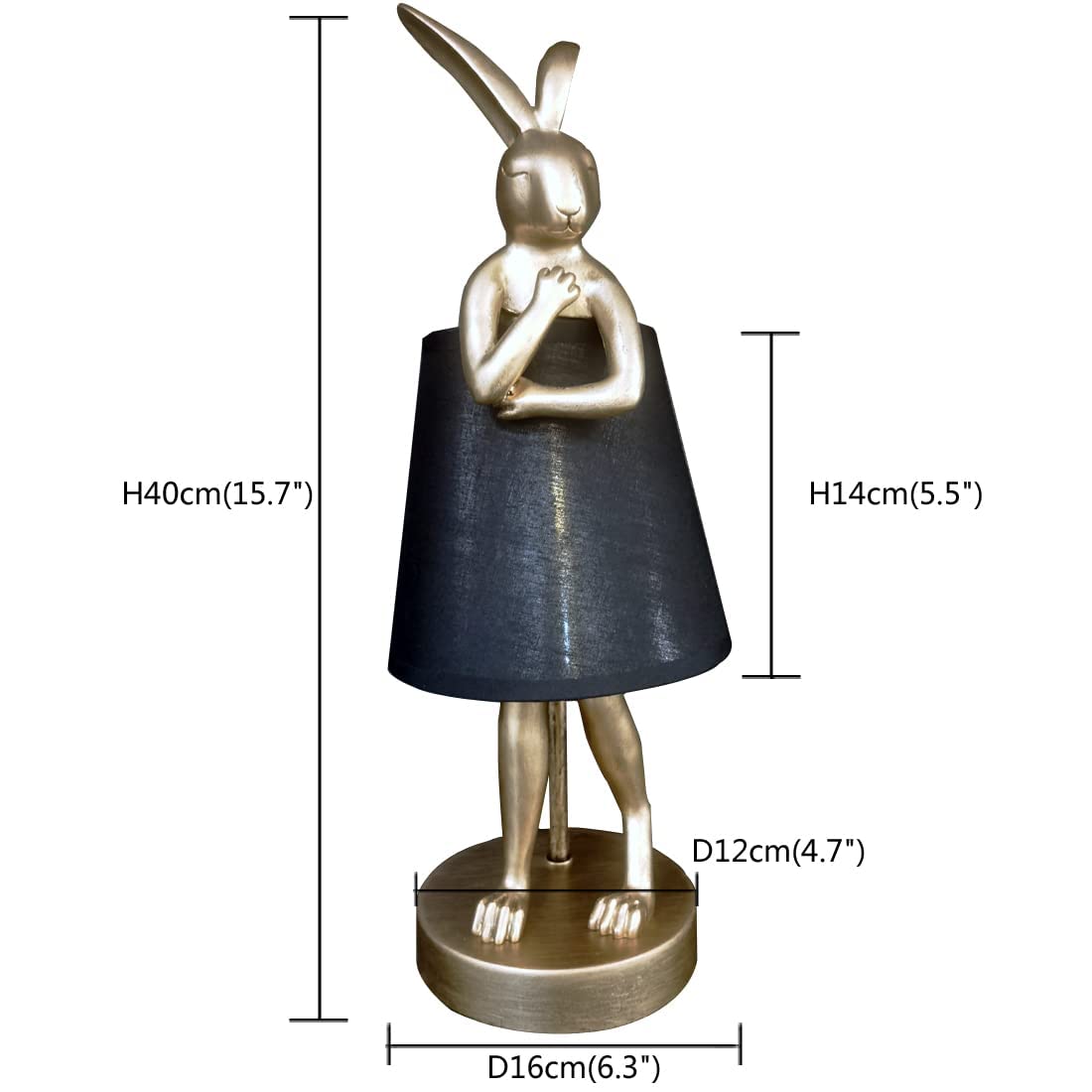 NorDiem LED Bunny Table Lamp, Resin Animal Rabbit Desk Light with Linen Shade, 15.7 Inch Decorative Lamp for Bedroom, Office & Kids Room (15.7" Black Shade)