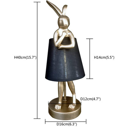NorDiem LED Bunny Table Lamp, Resin Animal Rabbit Desk Light with Linen Shade, 15.7 Inch Decorative Lamp for Bedroom, Office & Kids Room (15.7" Black Shade)