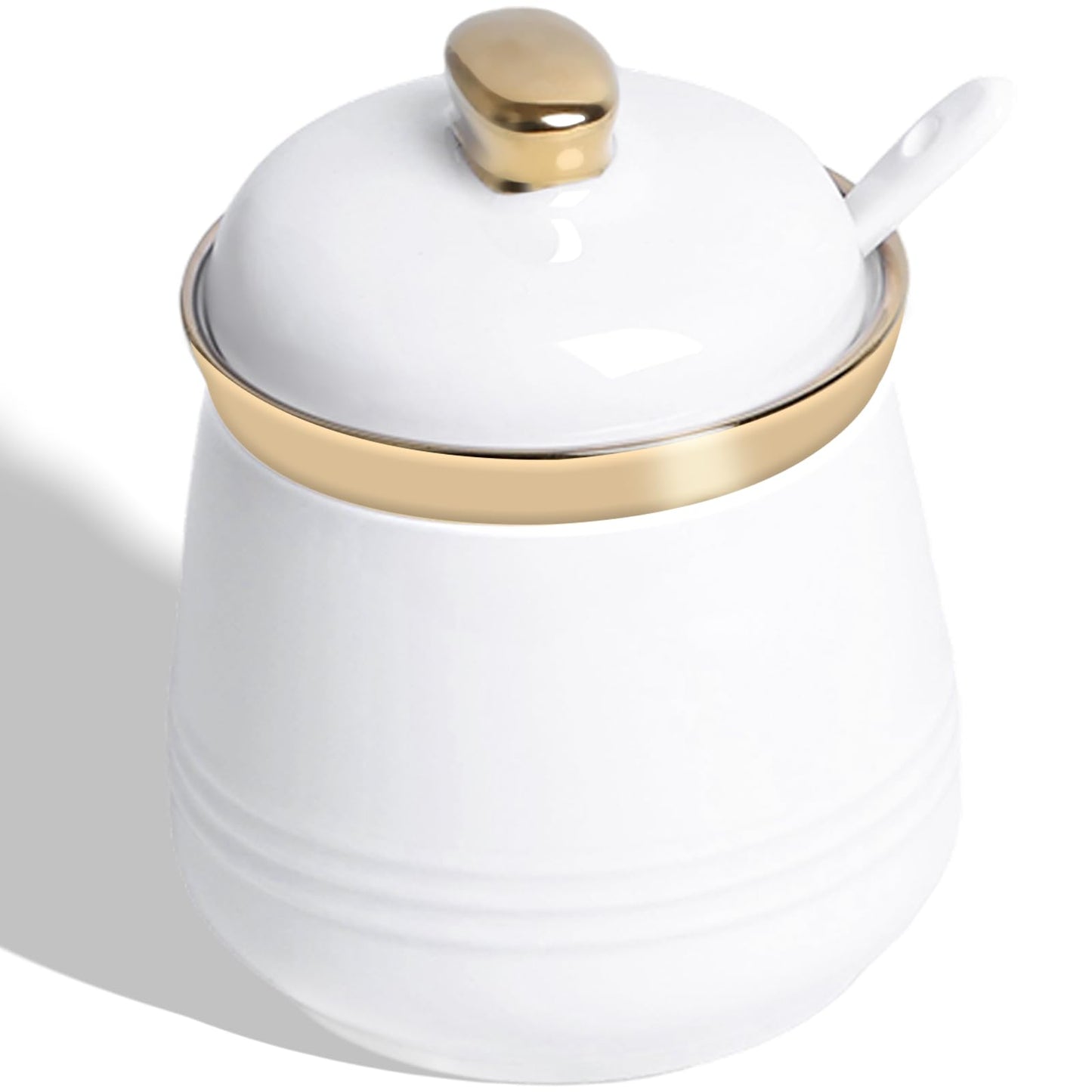 HAOTOP 12oz Sugar Bowl with Lid and Spoon,Simple Ceramic Sugar Jar Sugar Container Sugar Dispenser Coffee Bar Accessories, Modern Kitchen Countertop Canisters, White