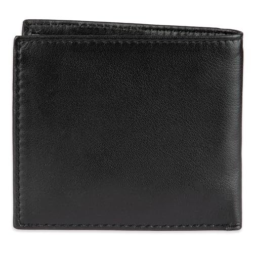Tommy Hilfiger Men's Leather Wallet – Slim Bifold with 6 Credit Card Pockets and Removable ID Window, Dark Black, One Size