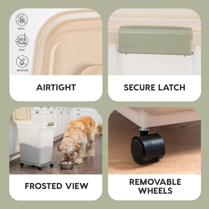 IRIS USA Airtight Dog Food Storage Container, WeatherPro, Removable Wheels