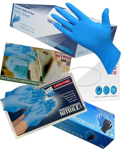 Extra Large –300 Gloves (3 Boxes) Disposable Blue Nitrile Powder Free Gloves for Examination, Medical, Food, Hair, Beauty, Cleaning, Industrial, Multipurpose Use, Latex Free