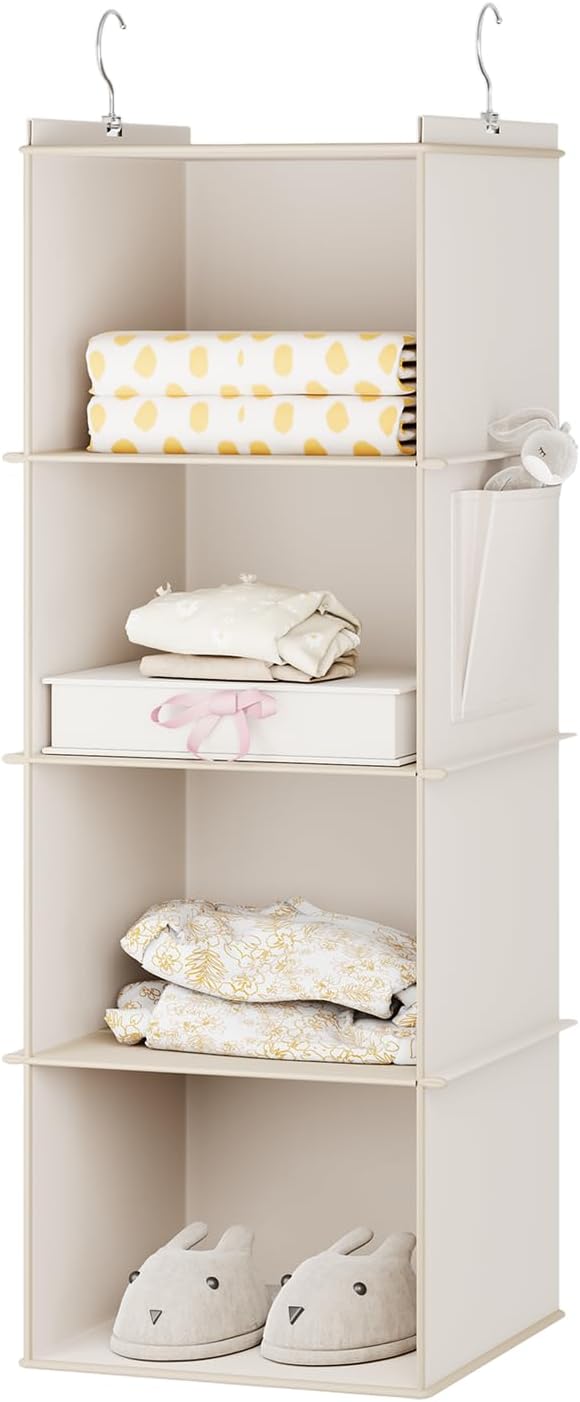 YOUDENOVA Hanging Closet Organizer, 4-Shelf Closet Hanging Storage Shelves