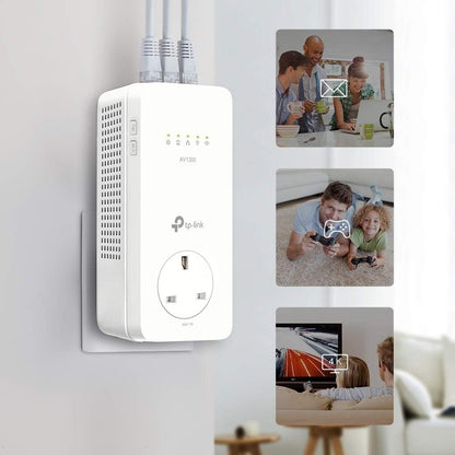 TP-Link TL-WPA8631P KIT AV1300 Gigabit Passthrough Powerline Adapter, Dual-Band WiFi Extender, up to 1300Mbps Speed, Internet Booster, Extra Power Socket, Works with OneMesh, No Configuration Required