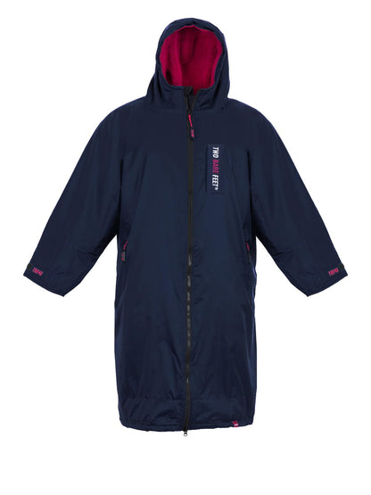 Two Bare Feet Waterproof Long Sleeve Changing Robe with Hood & Changing Mat, Sherpa Fleece Lining, Windproof, Warm, for Watersports, Swimming, Surfing, SUP (Small, Navy/Raspberry)