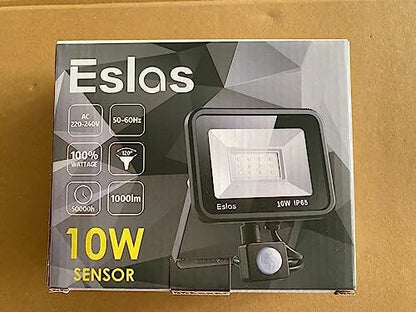 Eslas LED Floodlight Security Light with Motion Sensor,Outdoor Spotlight 10W 1000 LM PIR Light,IP65 Waterproof for Garage,Garden,Car Park, Construction Site, 6500K Cold White