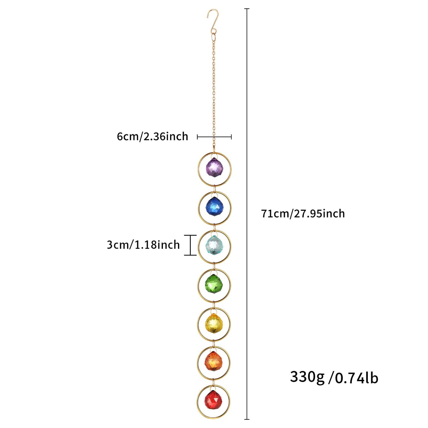 7 Chakra Crystal Suncatcher, Multi-Color, 30mm Crystal Ball Healing Decor