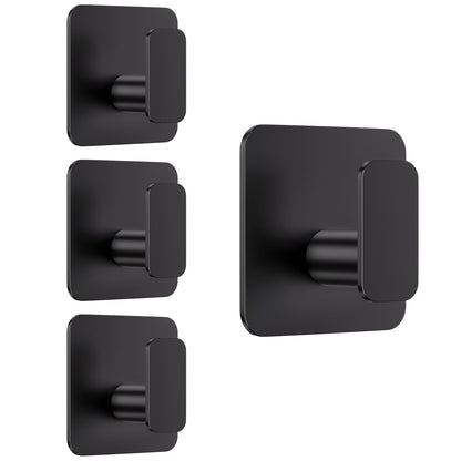 Aikzik Black Hooks for Hanging Heavy Duty, Adhesive Hooks for Shower, Bathroom, Kitchen, Robe, Towel, Coat, Waterproof & Rustproof Hook for Walls No Damage, Sticky Wall Towel Hooks - 4 Pack
