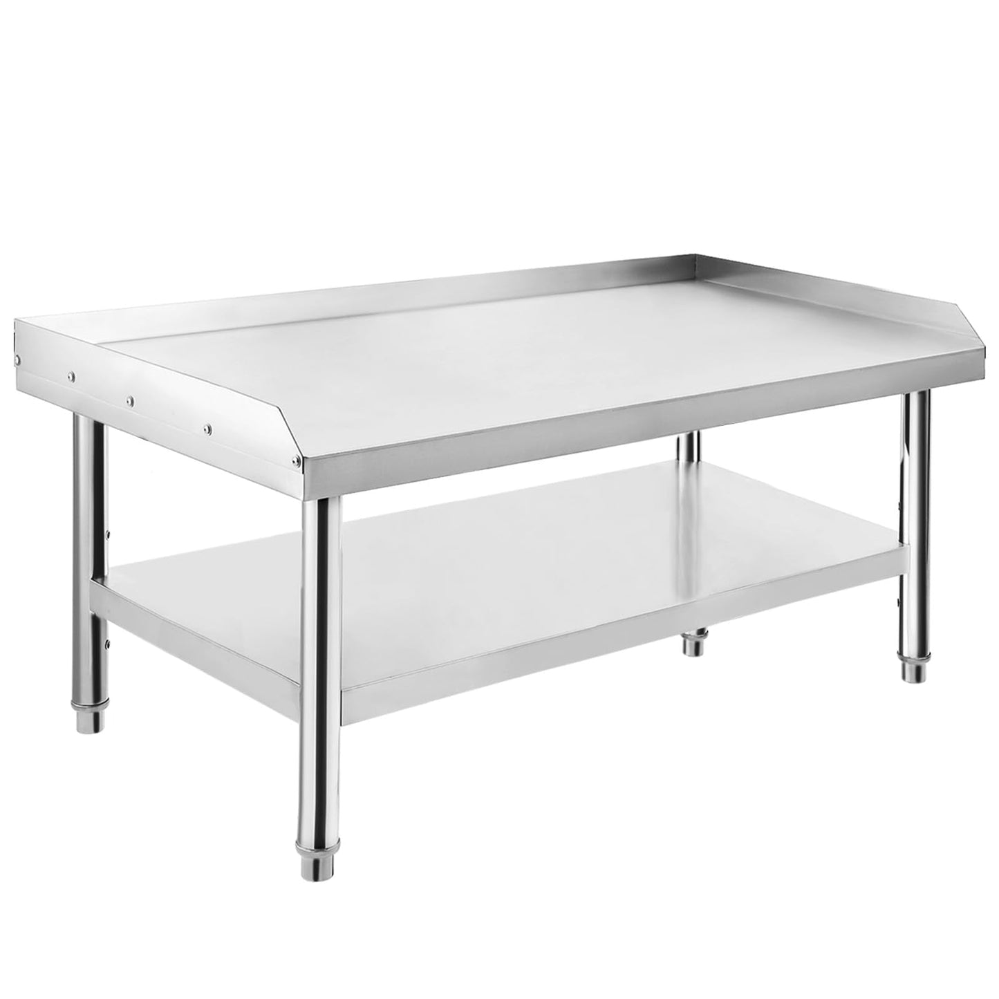 GarveeTech Stainless Steel 36x30x24 in Equipment Grill Stand Table, 1000 LBS Top Shelf, 220 LBS Bottom Shelf, Adjustable Legs, 2 in Edge Baffle, for Hotel, Home, Commercial Restaurant Kitchen