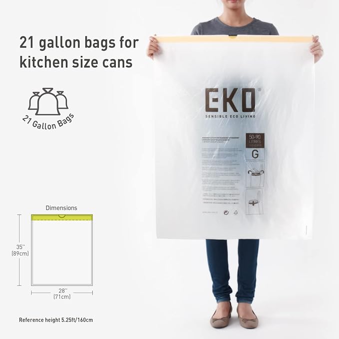 EKO 21 Gallon / 50-90 Liter, Extra-Strong Unscented Garbage Bags, Easy-Dispense