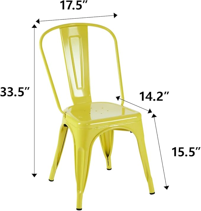 Nazhura Metal Dining Chair Farmhouse Tolix Style for Kitchen Dining Room Café Restaurant Bistro Patio, 18 Inch, Stackable, Waterproof Indoor/Outdoor (Sets of 4) (Steel Seat, Yellow)