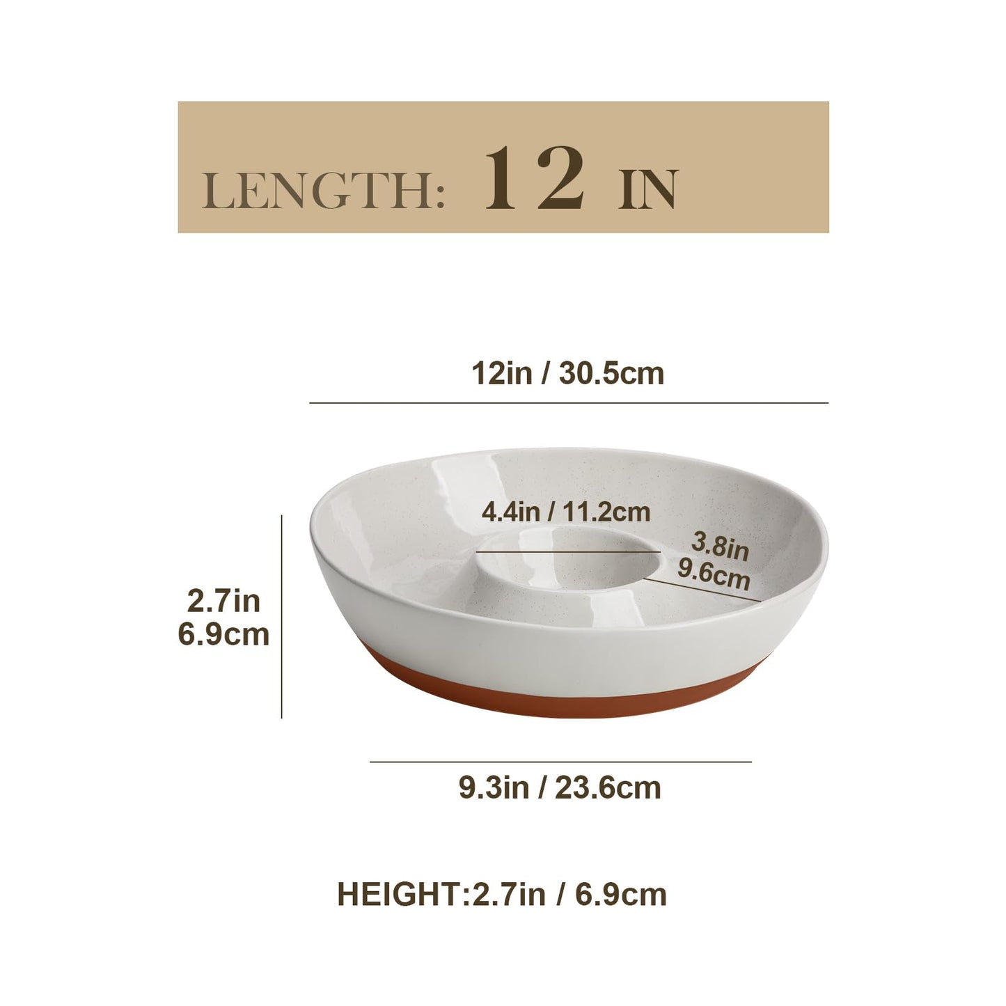 MALACASA Ceramic Chips and Dip Serving Tray, 12 Inch Large Divided Bowls Set for Salsa, Veggies & Dip, Appetizers, Snacks, Free-Form Serving Dish Platter for Parties Hosting & Entertaining, Gray