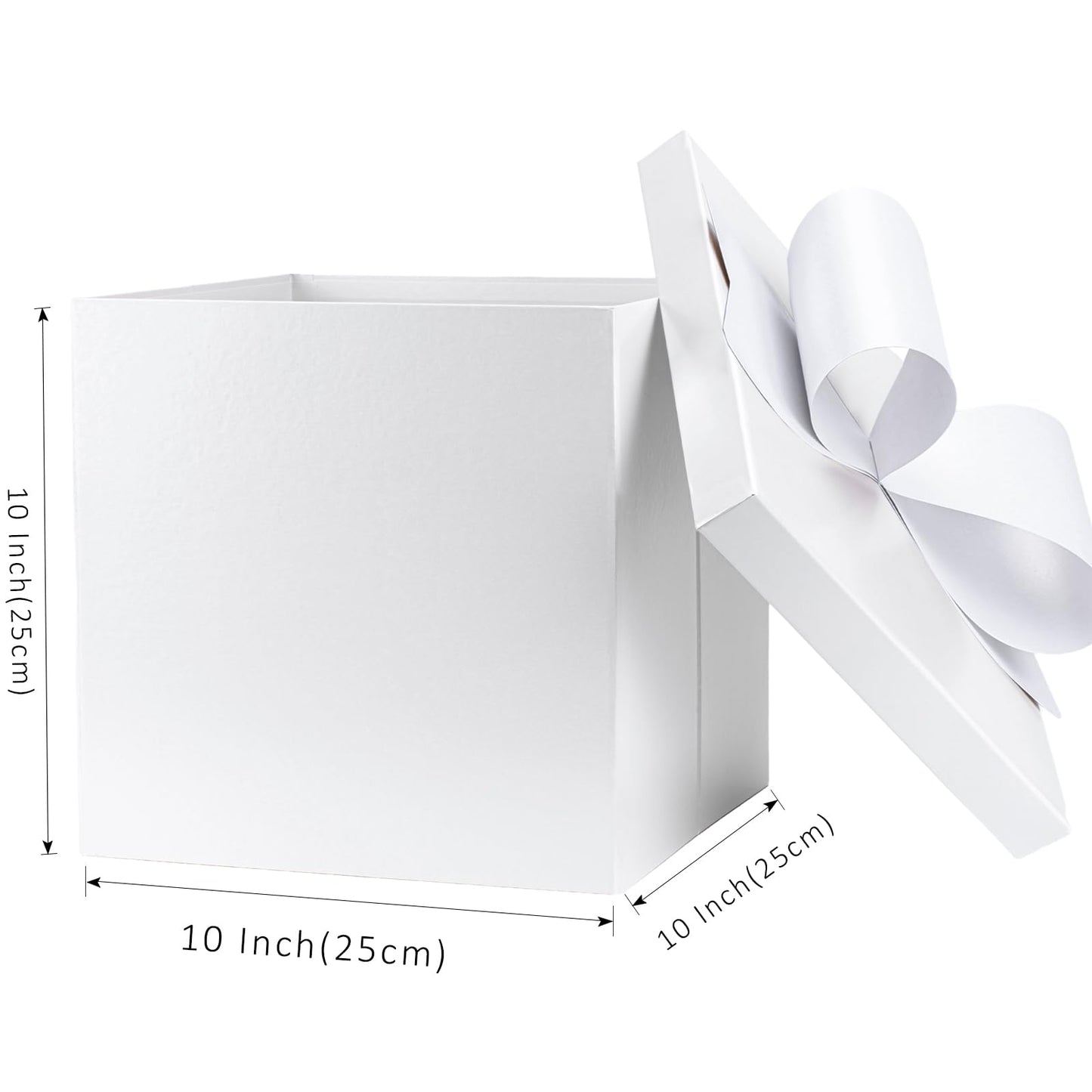LaRibbons Large White Gift Boxes with Lid and Bow – 10x10x10 Inch Collapsible Square Box for Birthday, Wedding, Baby Shower, Christmas, Party Gifts, All Occasion