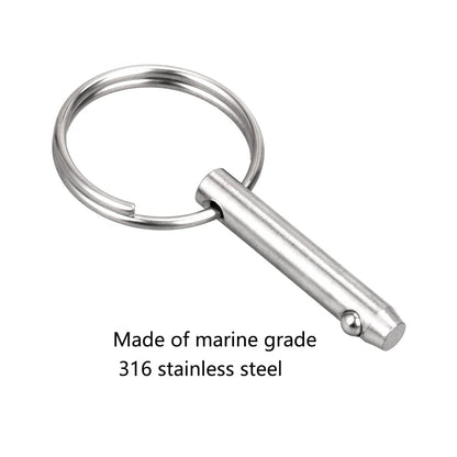 2 PCS Marine 316 Stainless Steel Quick Release Pin Bimini Top Pin, Diameter 1/4"(6.3 mm), Overall Length 1.5"(38 mm), Usable Length 1"(25.4 mm)