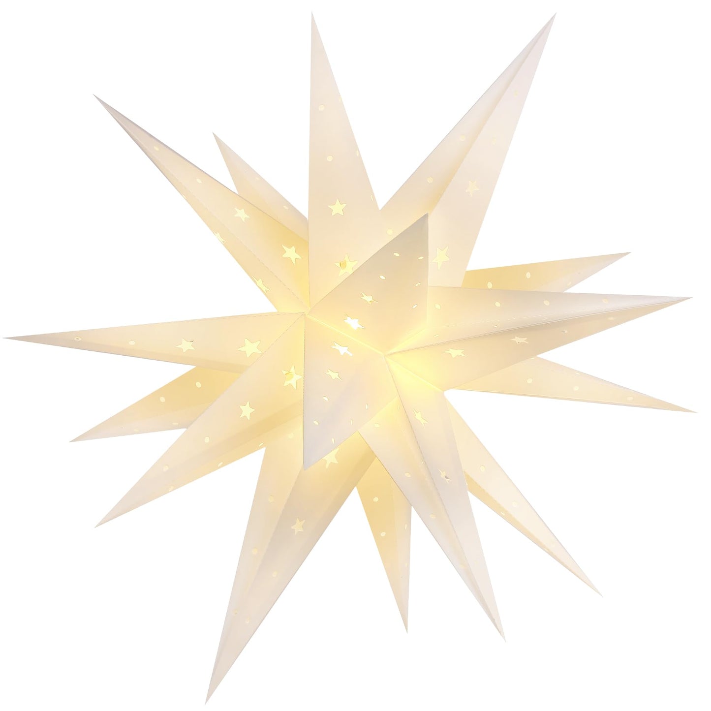 18" White LED Moravian Star Outdoor Light,Waterproof 3D Christmas Tree Topper Lamp with Timer Function,Hanging Outdoor Christmas Light for Holiday Porch Room Party Decoration