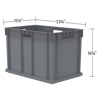 Akro-Mils 37686 Plastic Straight Wall Container Tote with Solid Sides and Solid Base, (24-Inch x 16-Inch x 16-Inch), Gray, (2-Pack)