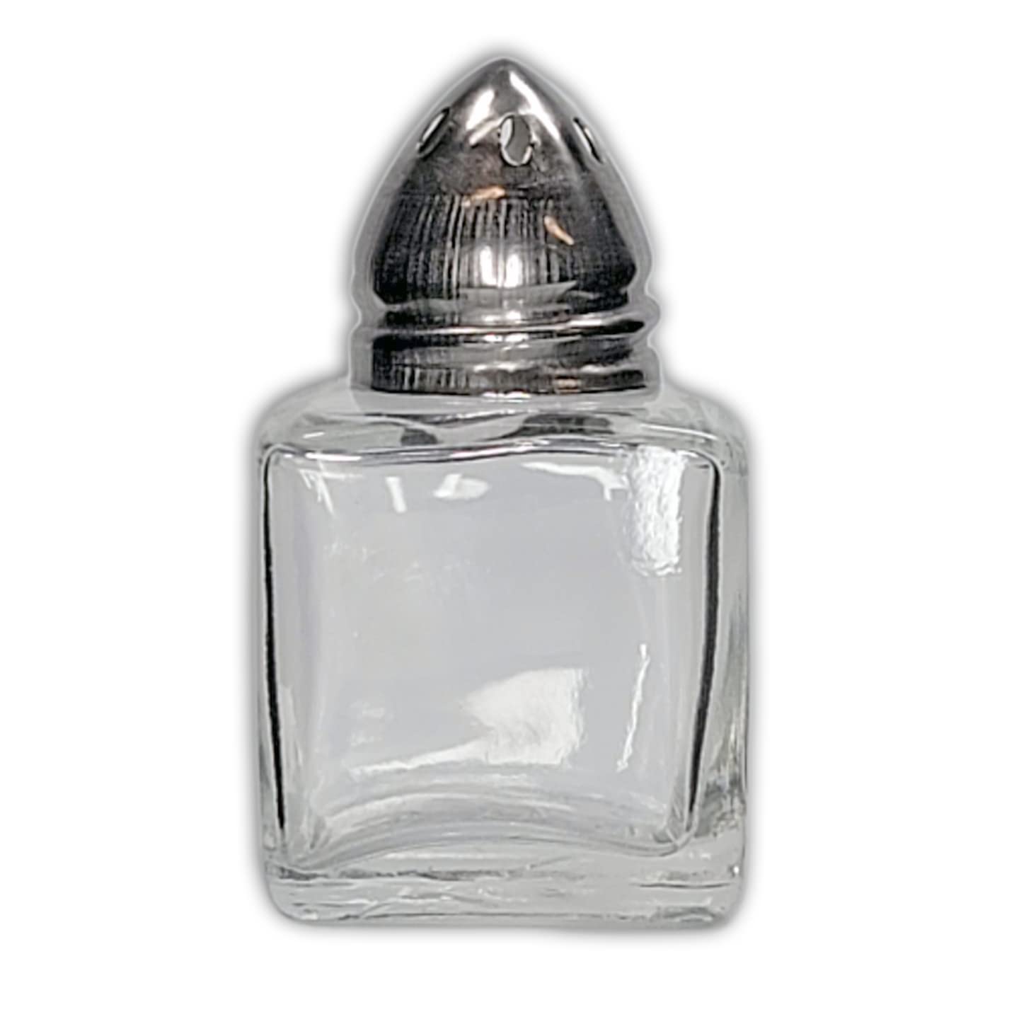 Pack of 4 Clear Glass Mini Cube Salt & Pepper Shakers with Stainless Tops and BONUS Easy Fill Funnel (Silver) by NetSellsIt