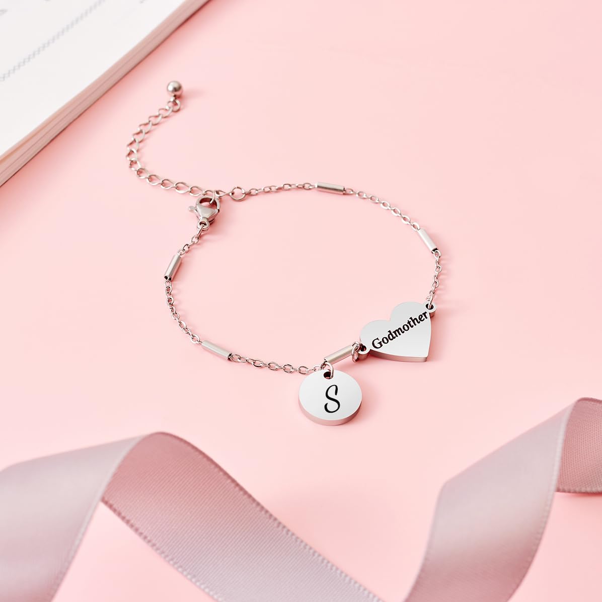 CHENVA Godmother Gifts Initial Bracelet Bangle for Women Gift for Godmother from Goddaughter (Godmother Bracelet S)