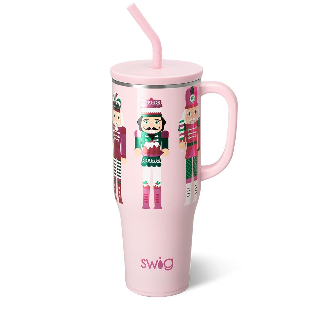 Swig Life 40oz Mega Mug, 40oz Tumbler with Handle and Straw, Extra Large Insulated Tumblers, Cup Holder Friendly Nutcracker Travel Mug (Sugar Plum Soldiers)
