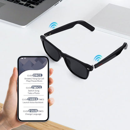 Smart Sunglasses Glasses for Men Women with AAC Speaker Open Ear Music Touch Buttons Remote Photo Voice Assistant Hand-free Calling, Unisex Audio Intelligent Bluetooth 5.0, Great Gift for Friends