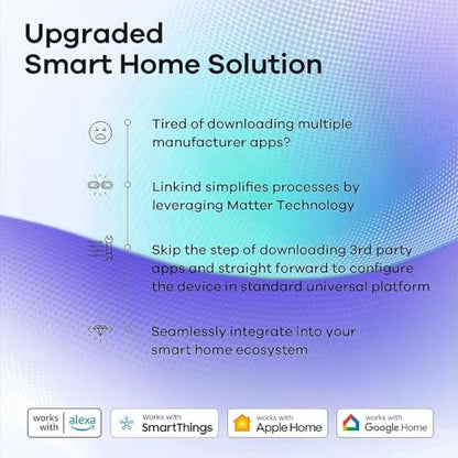 Linkind Matter Smart RGBTW Bulb, E27 Smart Bulb, Smart LED Light Bulbs Screw, 9W, 806lm, Smart Led Bulb with Music Sync,Works with Apple Home/Siri/Google Home/Alexa/SmartThings, 2 Pack