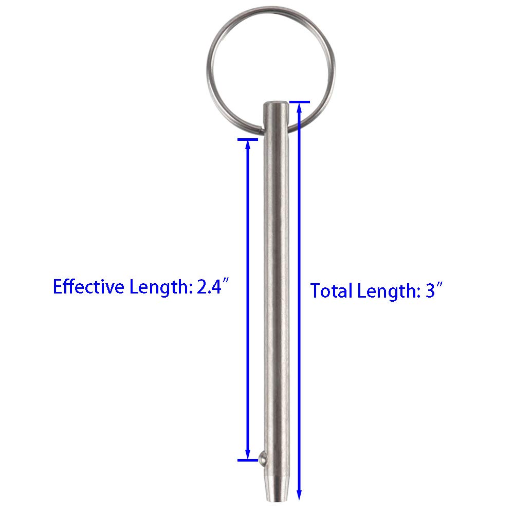 2 Pack Quick Release Pin, Diameter 0.197"(5mm), Overall Length 3"(76mm), Usable Length 2.4"(61mm), Full 316 Stainless Steel, Bimini Top Pin, Marine Hardware