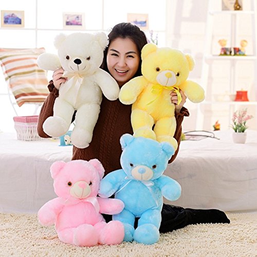 elfishgo Creative Light Up LED Inductive Teddy Bear Stuffed Animals Plush Toy Colorful Glowing Teddy Bear, 20- Inch(Pink)