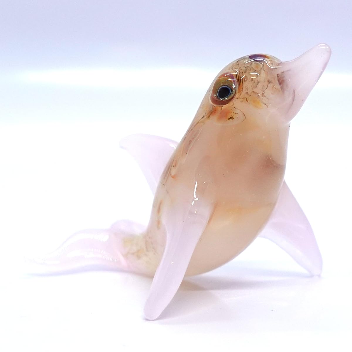 Sansukjai Dolphin Miniature Tiny Hand Blown Glass Art Figurines Sea Animals Ocean Collectible Gift Home Décor (Marble Orange Pink)
