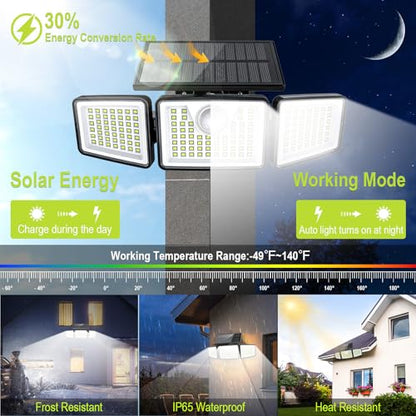 daphino Solar Lights Outdoor 2500LM Motion Sensor Outdoor Lights,3 Head 355° Wide Angle Street Area Lights, Waterproof Security Lights with 3 Modes(Non-Remote,3 Pcs)