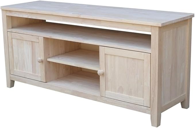 Entertainment TV Stand with 2 Doors Unfinished Solid Parawood 57"W x 18"D x 26"H