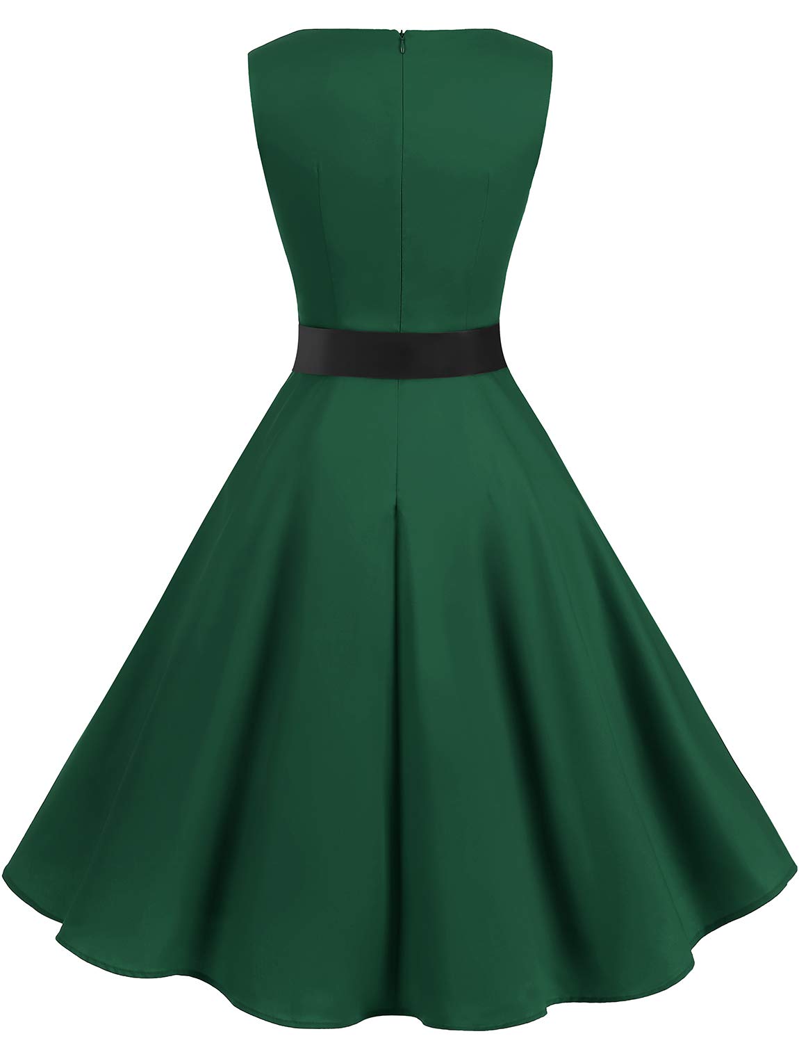 Gardenwed Women's Vintage Cocktail Party Dress Boatneck Sleeveless 1950s Retro Rockabilly Swing Dresses Dark Green XS