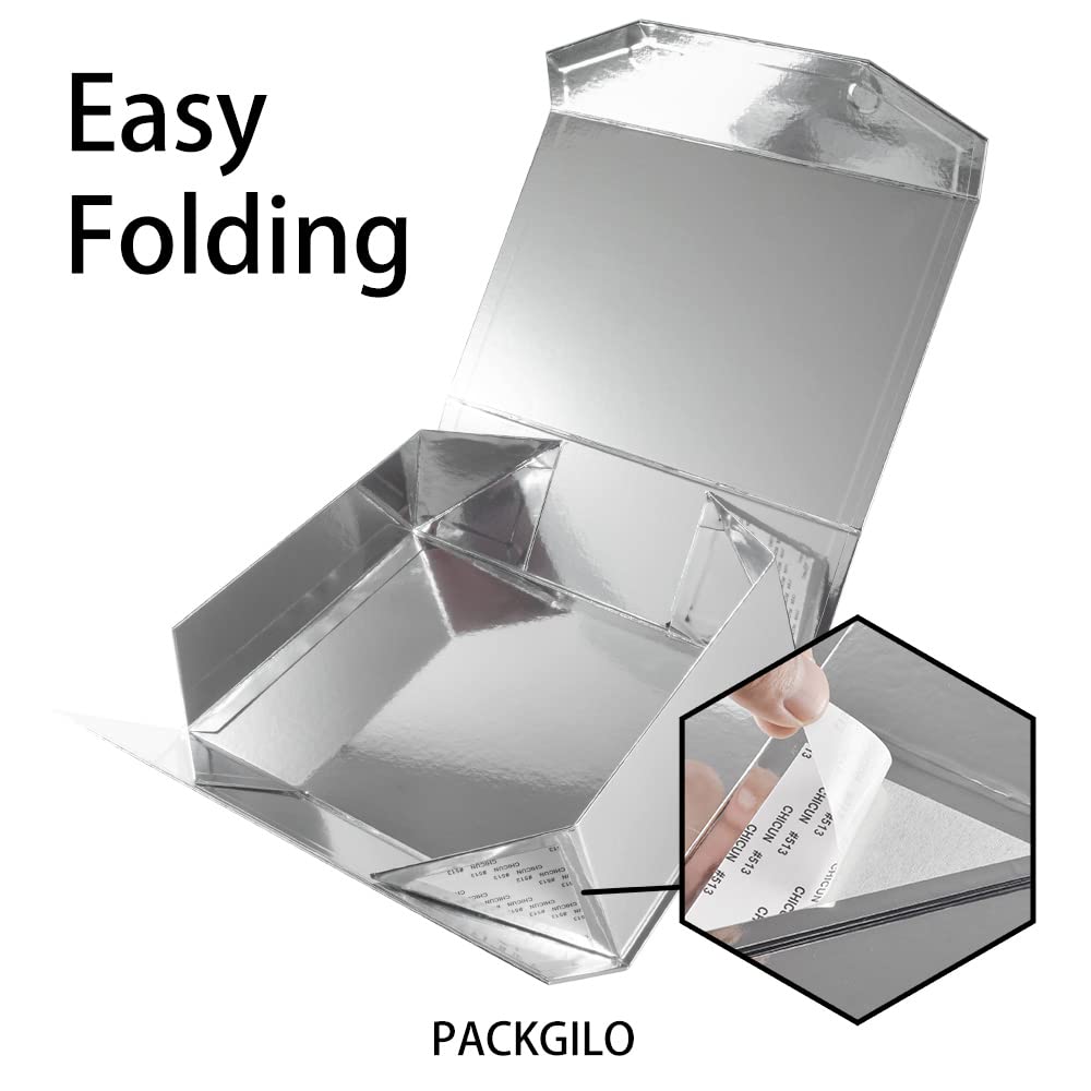 PACKGILO 1Pcs 13x9x4 Inches Silver Gift Boxes with Lids for Presents Magnetic gift box large Gift Box for Bridesmaid Proposal，Groomsman (Glossy Silver)