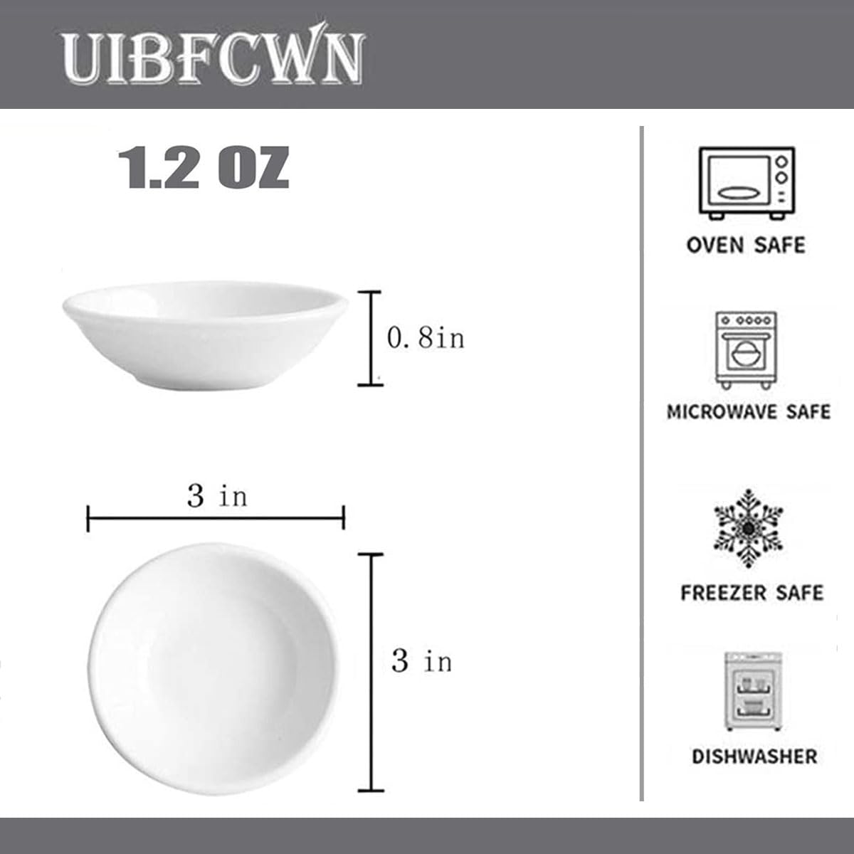 UIBFCWN 25 Pack Soy Sauce Dish 3inch Ceramic Dipping Bowls Bulk, 1.2 Oz White Dipping Sauce Bowls/Dishes, Small Dipping Sauce Cups for Sushi Ketchup Olive Oil Appetizer