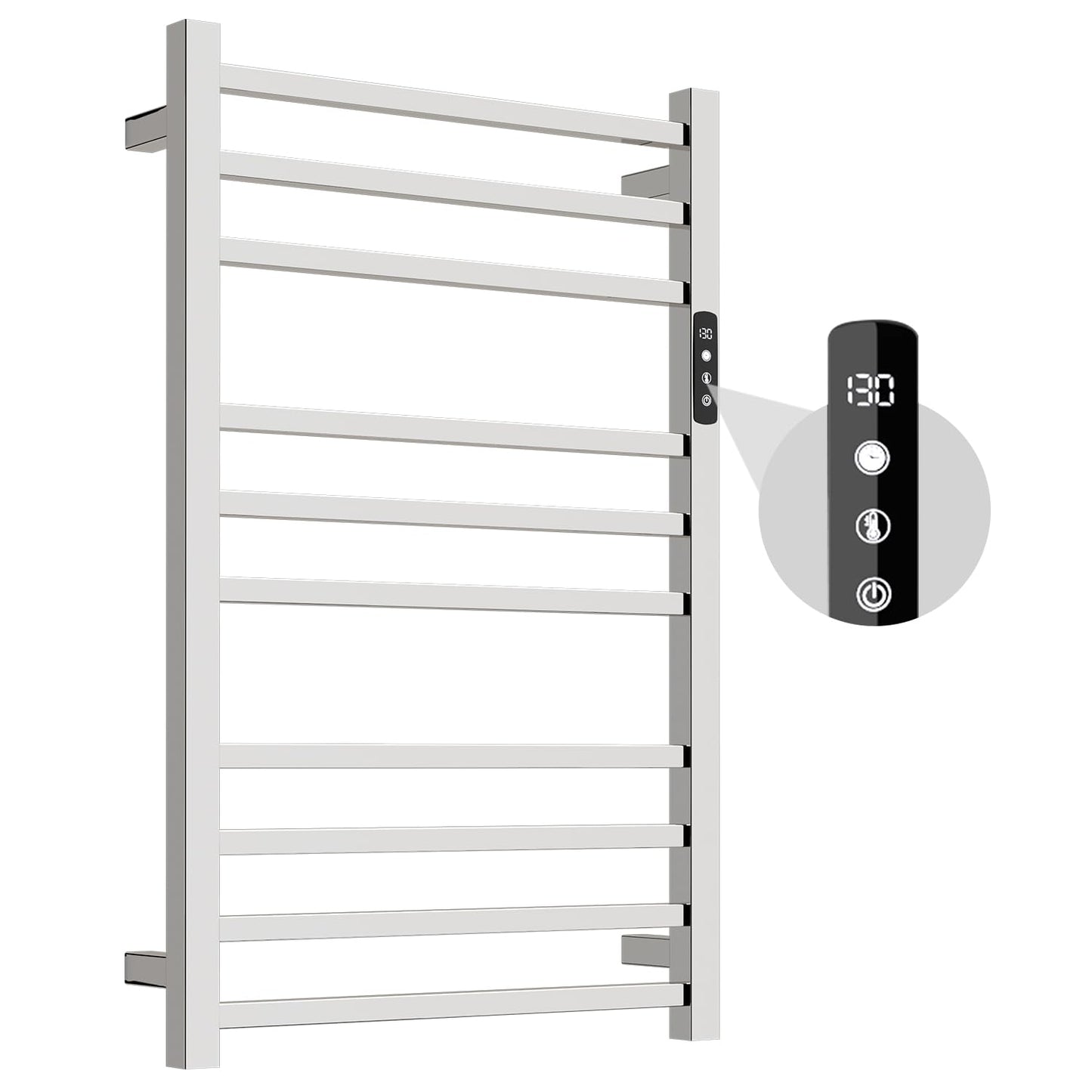 Towel Warmer,Stainless Steel Towel Warmer Rack for Bathroom -10 Bars Wall Mounted Towel Heater with Intelligent Touch Screen Timer, Hard Wired/Plug-in, Black