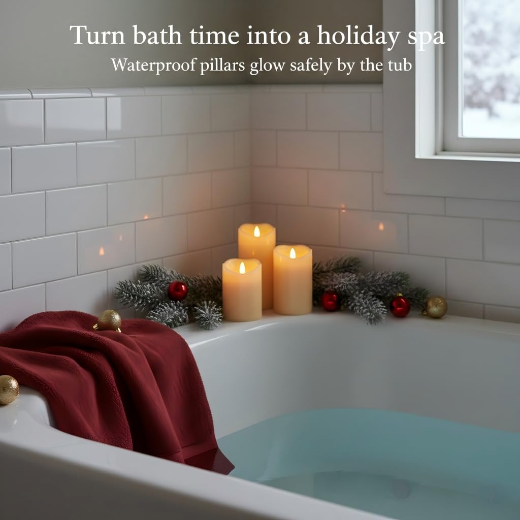 ANGELLOONG Flickering Flameless Candles with Remote, Battery Operated Fake Candles with Timer, Realistic LED Electric Pillar Candles for Home Wedding Birthday Christmas Decor, Set of 3
