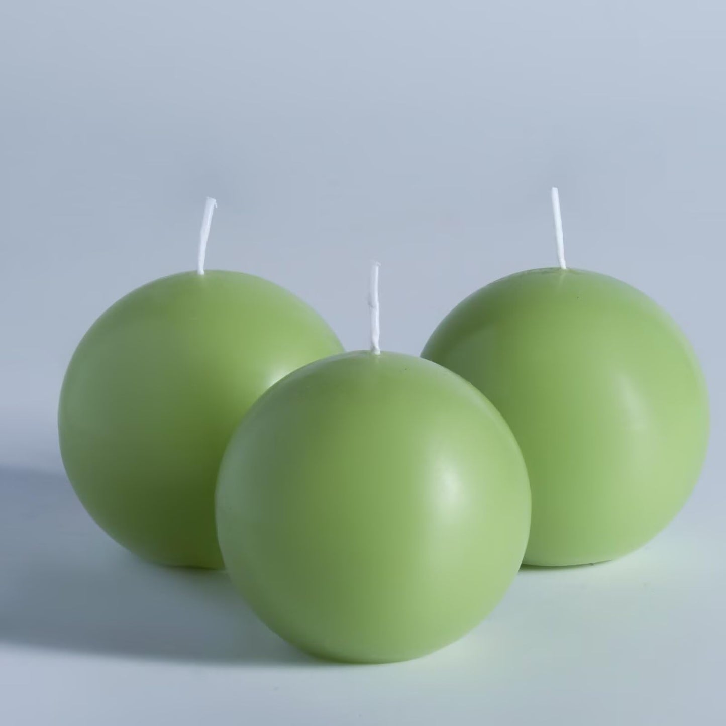 MOZEAL Hand-Poured, 3 Inch Green Round Ball Candles - Elegant Green Round Pillar Candles Set of 3, Dripless, Unscented, Smokeless, Ideal for Spring Celebrations.