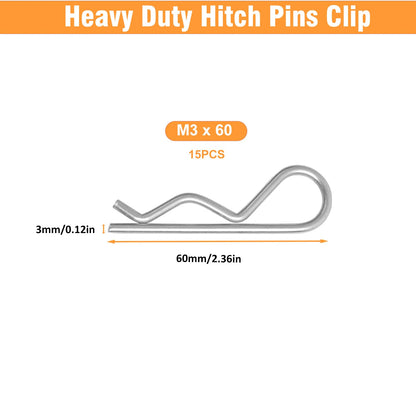 15 Pcs Heavy Duty Cotter Pins,Hitch Pins Clip R Clips Spring Retaining Wire Hair Pins Kotter Pin Strong Spring Tension Large Hardware Pins for Trailer Tractors Mower Carts Truck Pin Clip M3x60mm