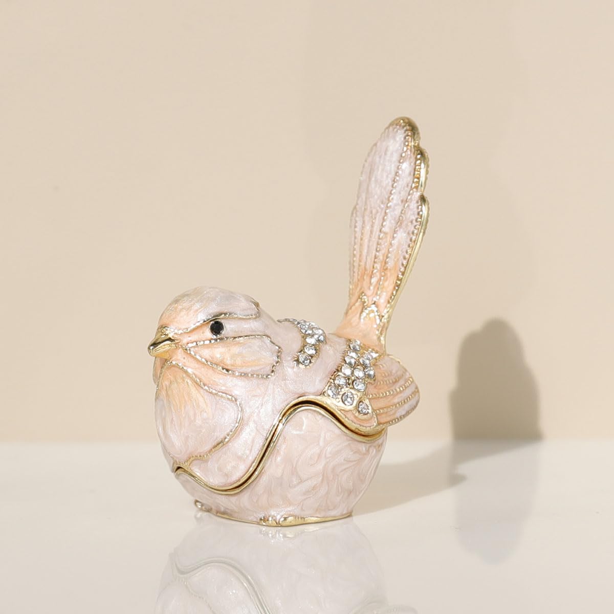 SIQIZHOU Bird Trinket Box Golden Crystal Enameled Hand-Painted Hinged Animal Jewelry Box, Elegant Home Decor & Unique Gift for Bird Lovers decor for home