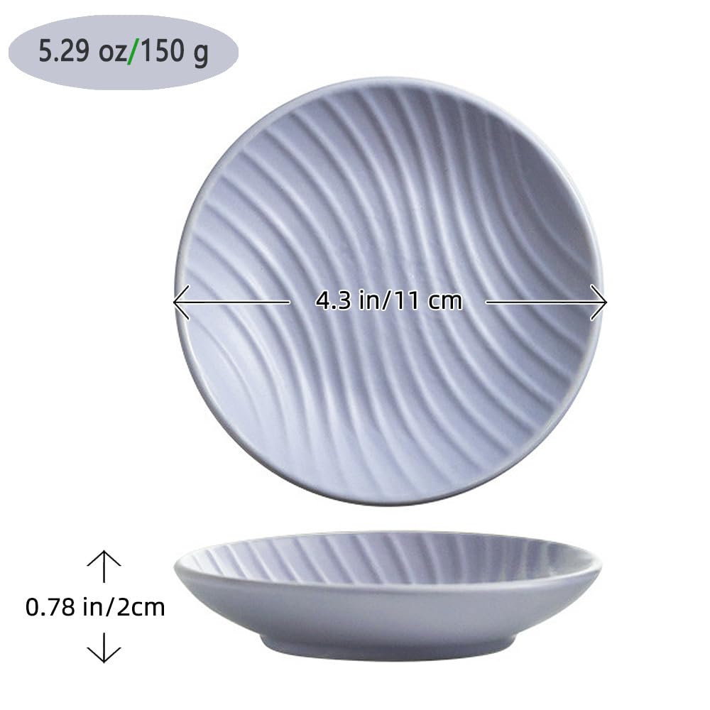 Chic Round Soap Dish, Modern Minimalist Striped Design Ceramic Tray(Purple)