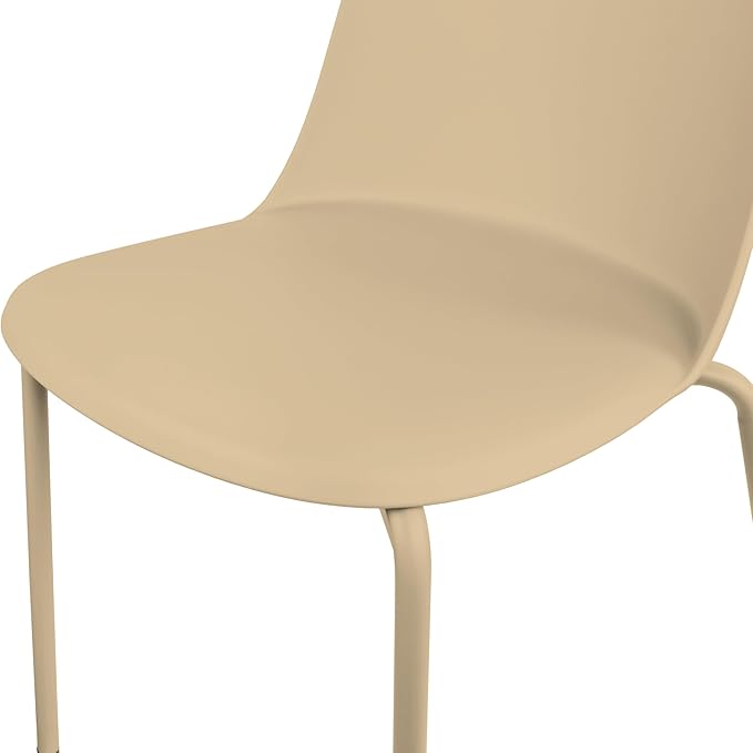 2xhome Modern Stackable Armless Dining Chair | Plastic Shell Seat with Metal Legs | Indoor or Outdoor Use | Home Kitchen Patio, Beige