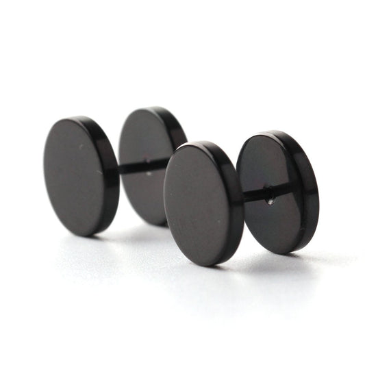 Ruifan 18G Men,Women's 12mm Stainless Steel Fake Screw Studs Earrings Tapers Plugs Gauges Illusion Tunnel(Black) 2pcs