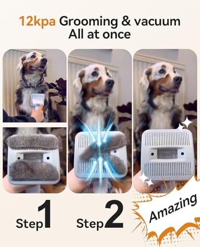 oneisall Dog Grooming Kit with Vacuum,Dog ClippersVacuum,12000Pa Powerful Suction 99% Pet Hair,Pet Grooming Vauum Kit with 7 Proven Tools for Shedding