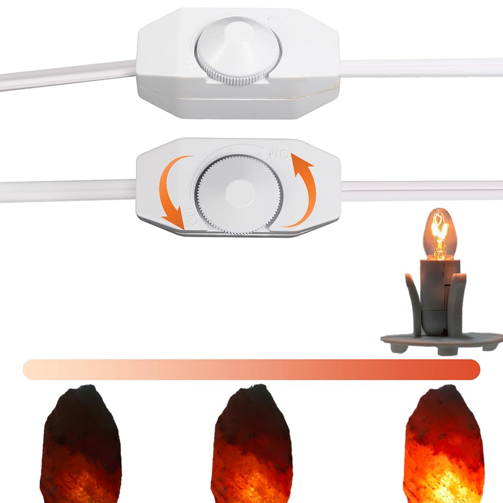 SCOMX White Himalayan Salt Lamp Cord, Dimmer Switch,Christmas Bulb,Salt Lamp Cord with Dimmer Control and Base Assembly,5 Feet,E12 Base for Himalayan Salt Lampsand with six Free 7-15W Bulbs (1)