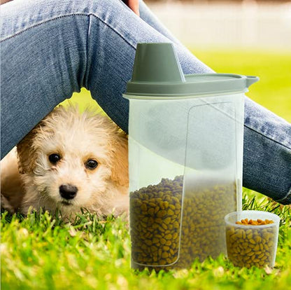 Citylife 2 Pack Dog Food Storage Container Airtight Cat Pet Food Storage Container with Measuring Cup Pour Spout Food Dispenser for Dog Cat Bird, 18.8 * 9.2 * 30 cm, 2 * 2.3 L (Green)