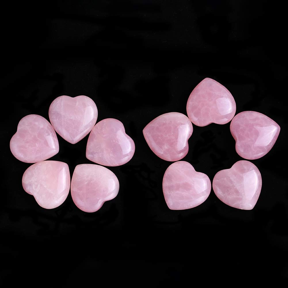 Amazingxy 10 Pcs Healing Crystal Rose Quartz Stone Chakra Reiki Balancing Palm Pocket Polished Puff Heart Worry Stone 0.99X0.99X0.47 inch