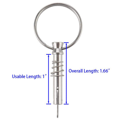 2 Pcs Quick Release Pin 1/4" Diameter w/ Drop Cam & Spring, Overall Length 1.5", Usable Length 1",Full 316 Stainless Steel, Bimini Top Pins, Marine Hardware